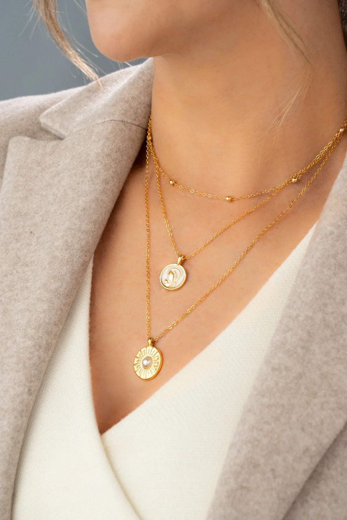 Set Collar Virgen y Perlas