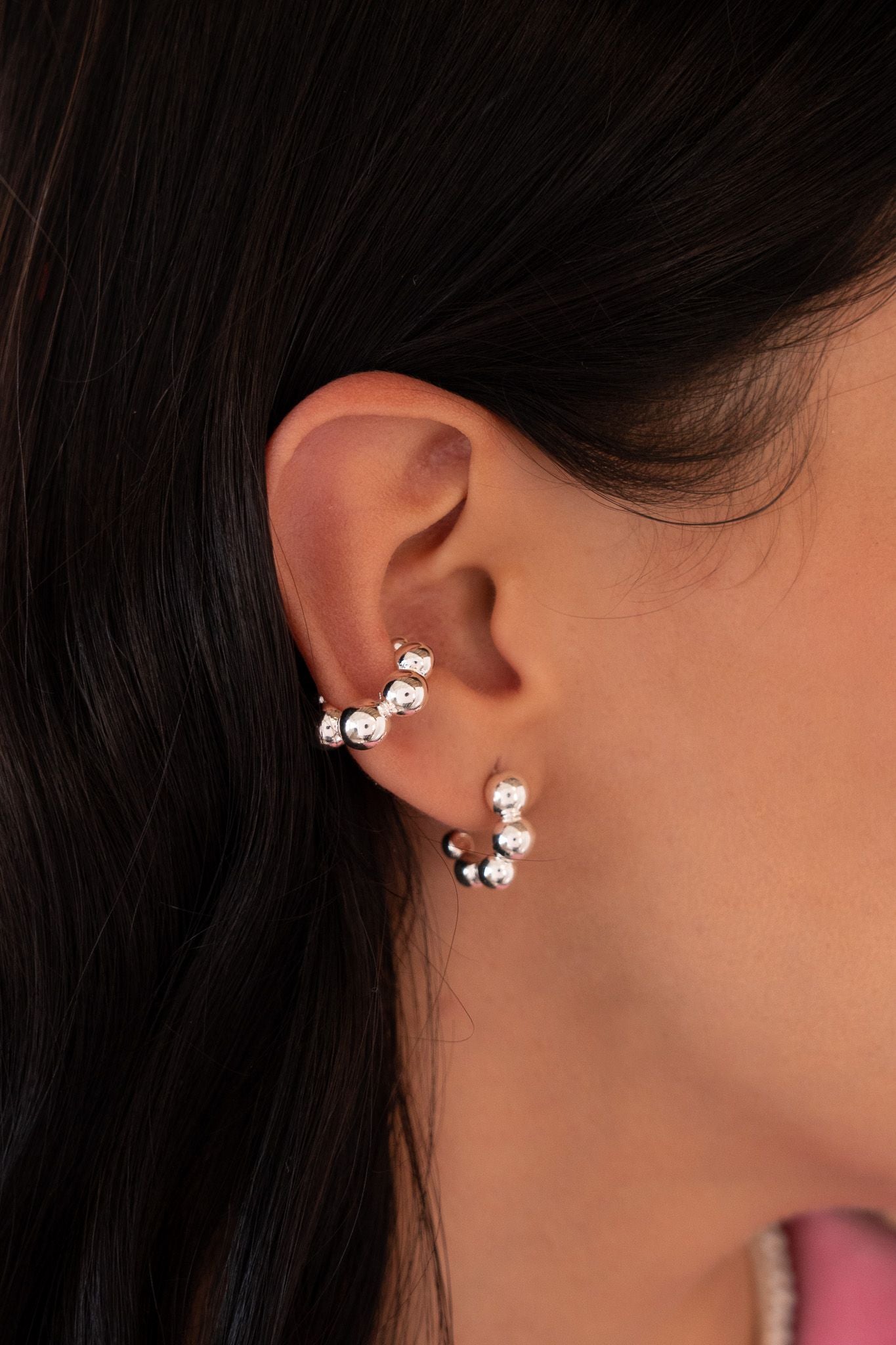 Set De 1 Par de Candongas Y 1 Earcuff Silver