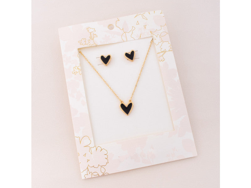 Set cadena + aretes corazon negro