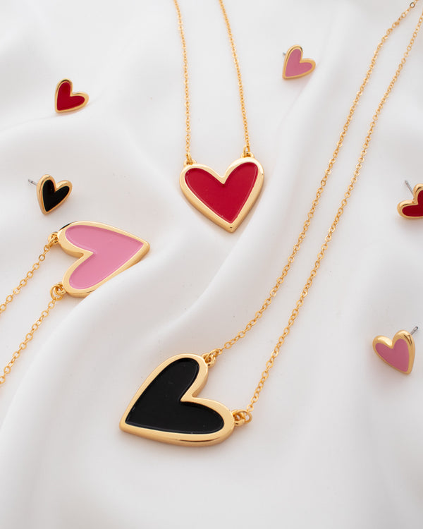 Set cadena + aretes corazon negro