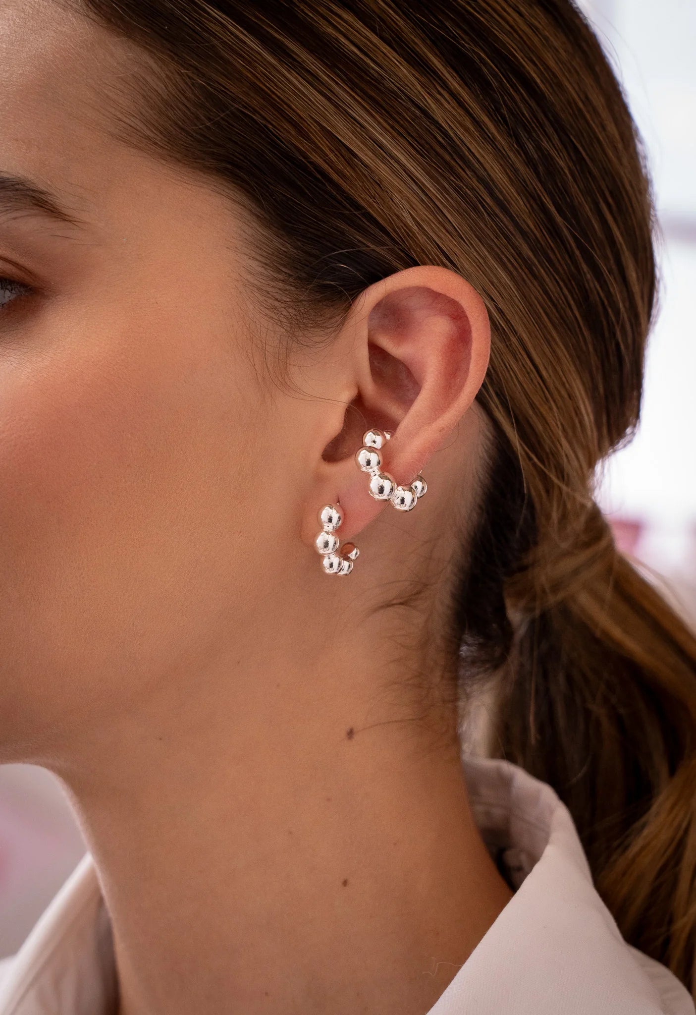 Set De 1 Par de Candongas Y 1 Earcuff Silver