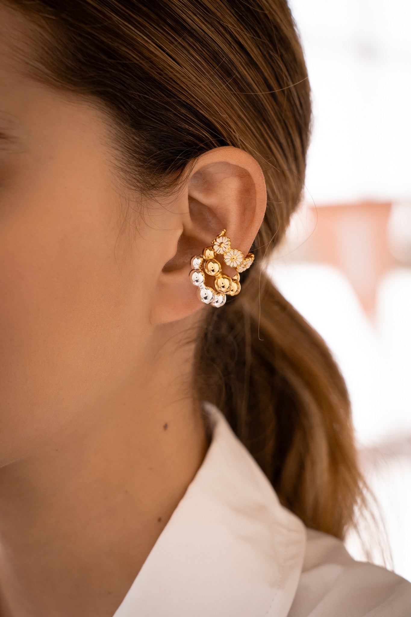 Set De 1 Par de Candongas Y 1 Earcuff Silver