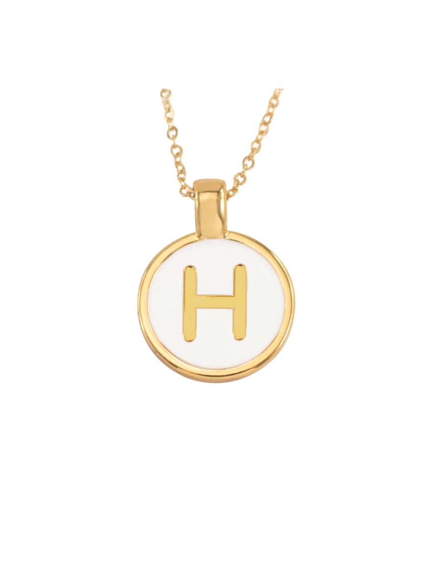 SET CADENA LETRA H HUESO + ARETES 18 MM