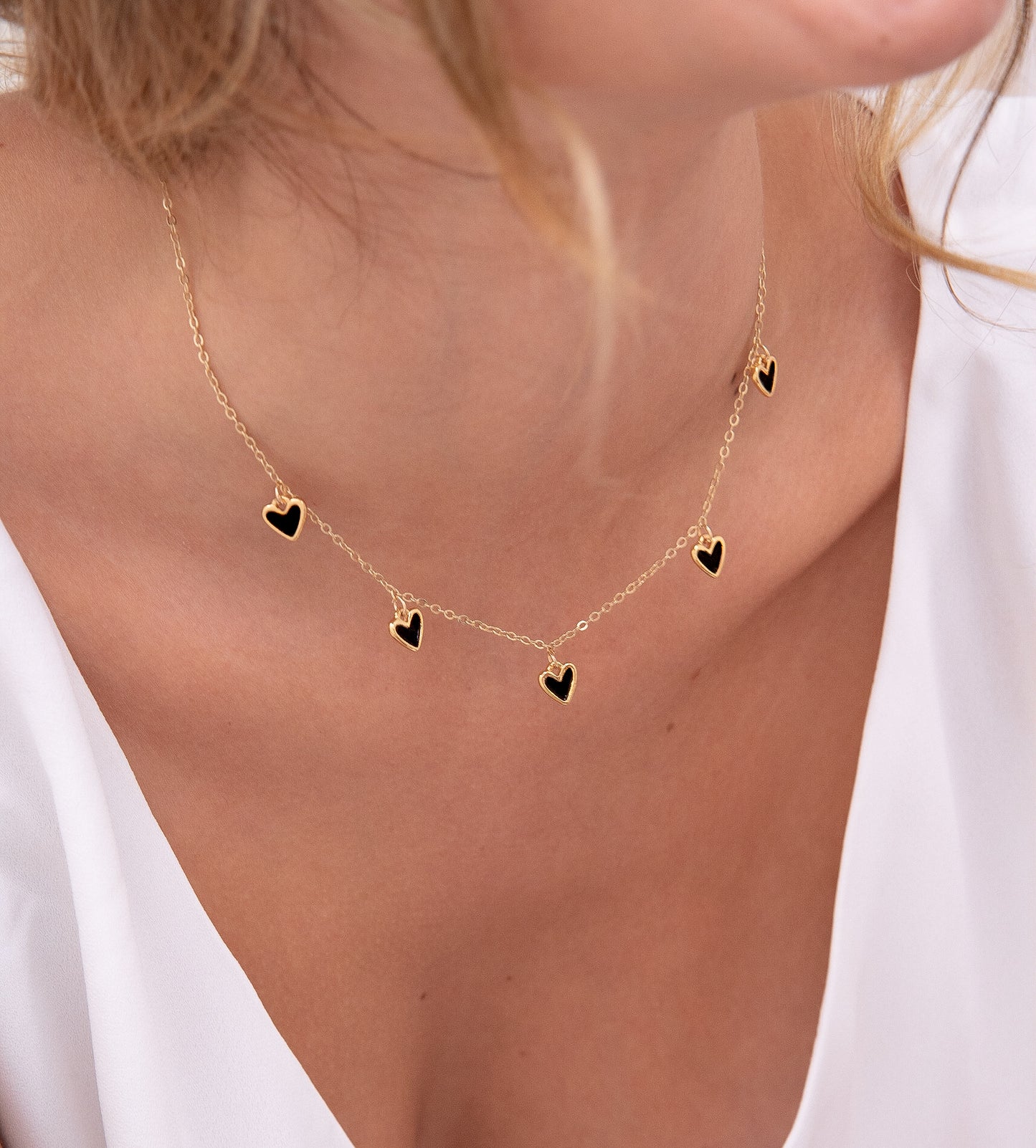 CADENA MULTI CORAZONES NEGROS