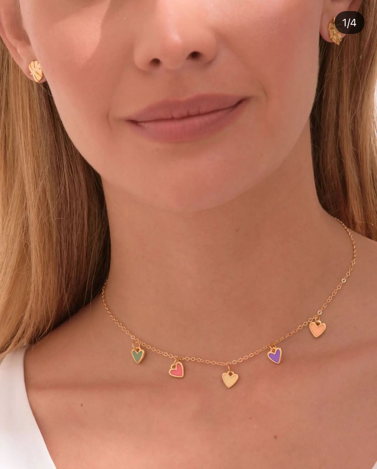 Cadena Multi Corazones Blanco Hueso