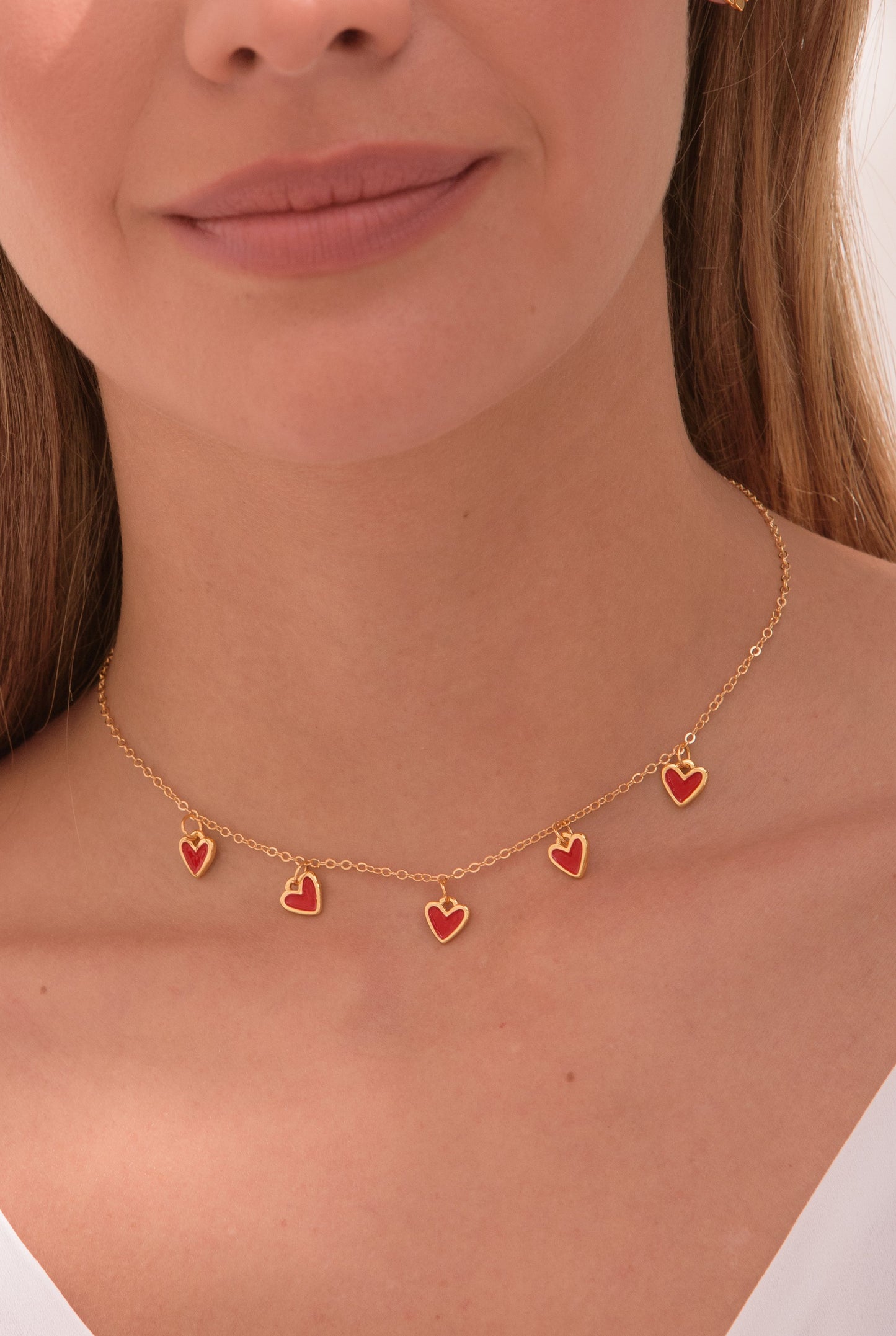 Cadena Multi Corazones Rojos