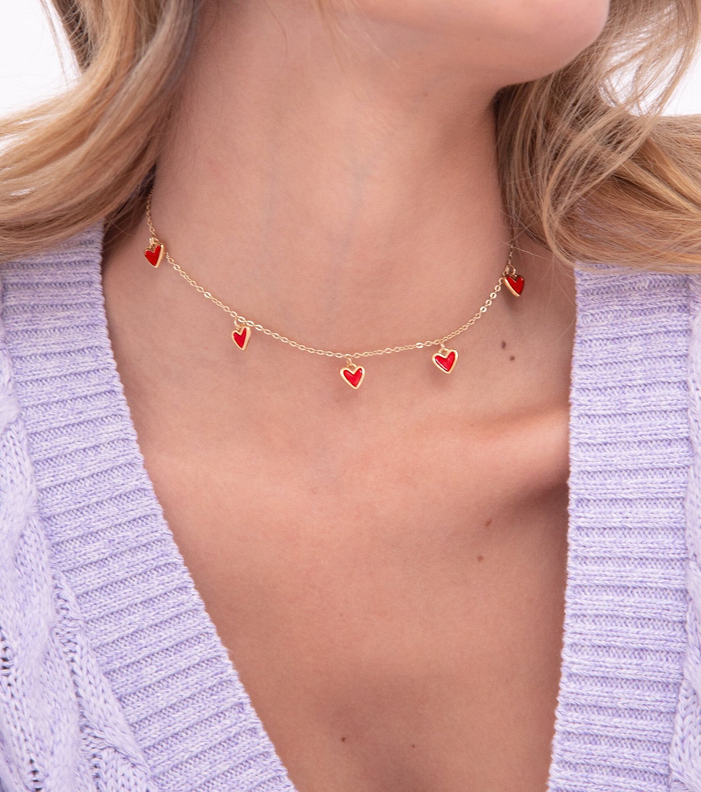 Cadena Multi Corazones Rojos